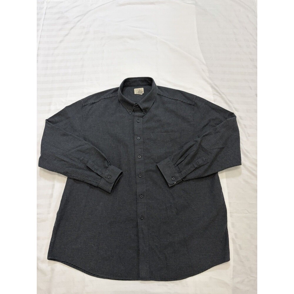 LL Bean Wicked Good Flannel Shirt Mens XXL Regular Charcoal Black Houndstooth